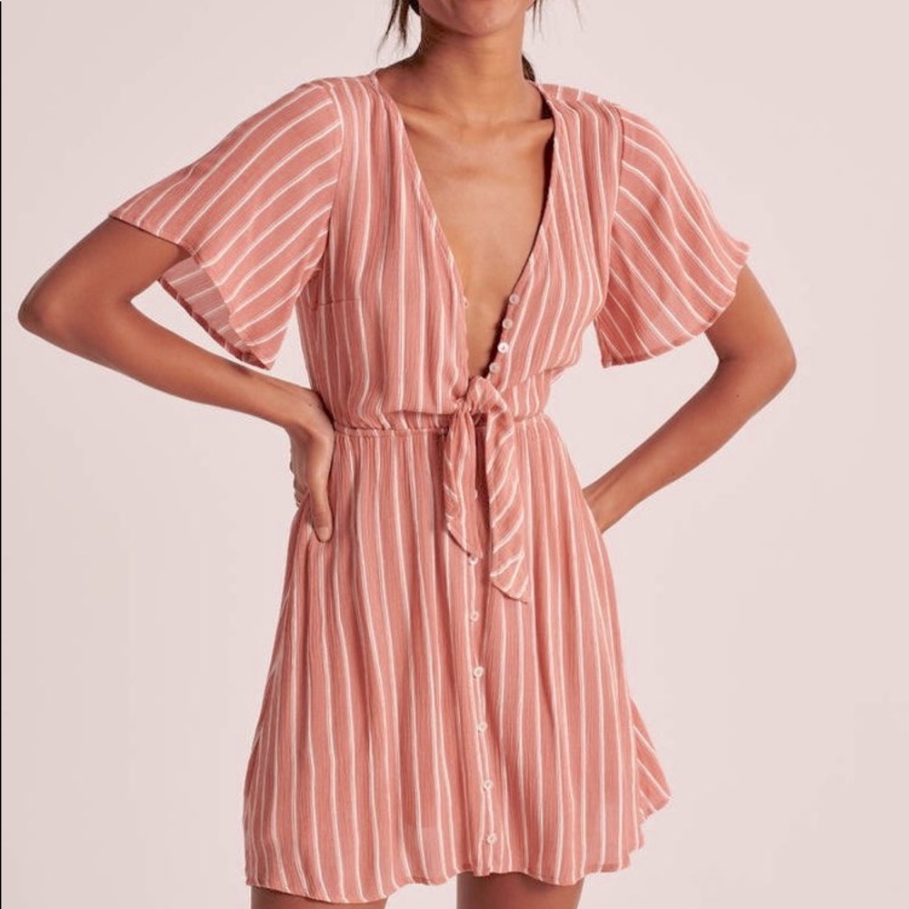 Coral button up tie front dress